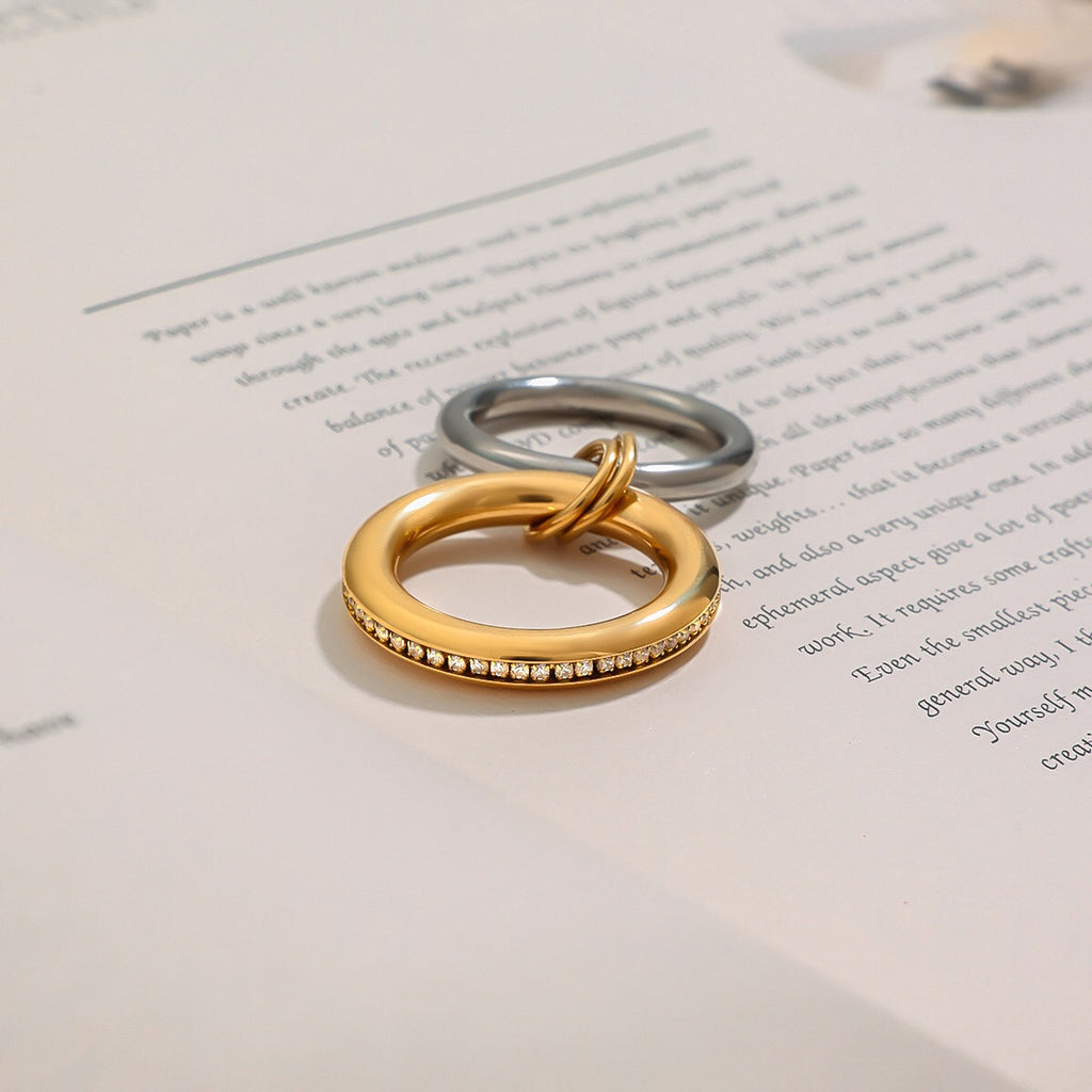 18K Gold and Silver Two Tone Eternity Multiple Linked Spinelli Ring Stack