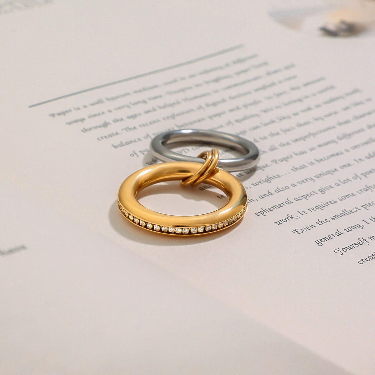 18K Gold and Silver Tone Tone Eternity Multiple Linked Spinelli Ring Stack