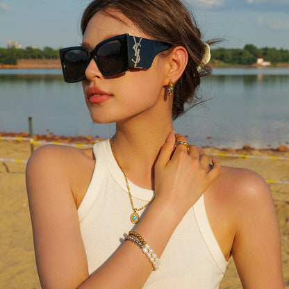 18K Gold Elegant Harmony Pearl Paperclip Chain Bracelet Stack