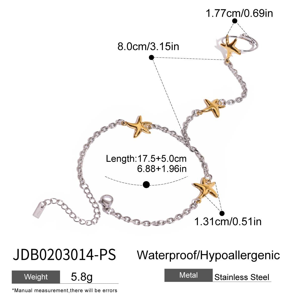 18K Gold Silver Two Tone Waterproof Starfish Hand Jewelry Chain Bracelet
