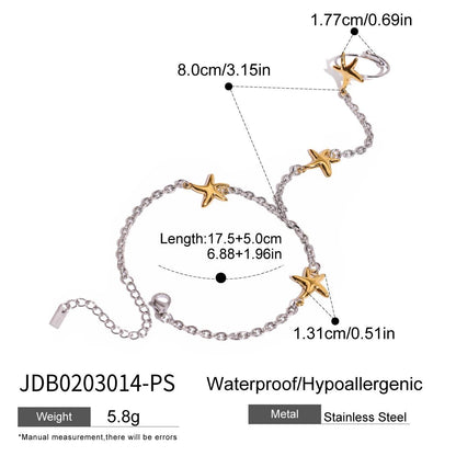 18K Gold Silver Two Tone Waterproof Starfish Hand Jewelry Chain Bracelet