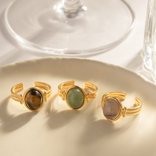 18K Gold Color Gemstone Statement Ring