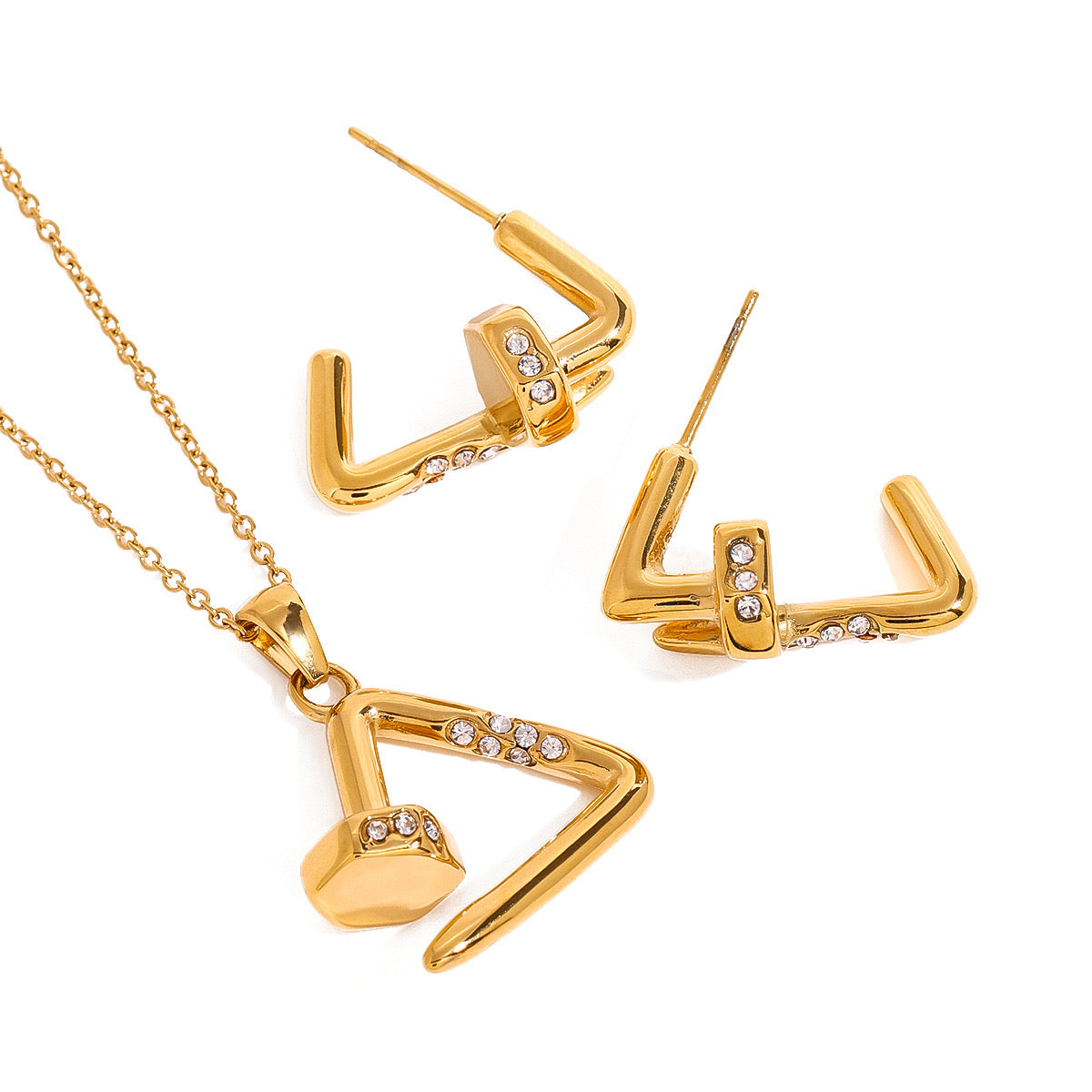 18K Gold Chic Triangle Nail Statement Earrings