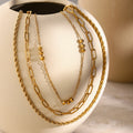 18K Gold Paperclip Rope Chain Beaded Layered Necklace Set