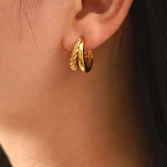 18K Gold Double Hoop Huggie Earrings