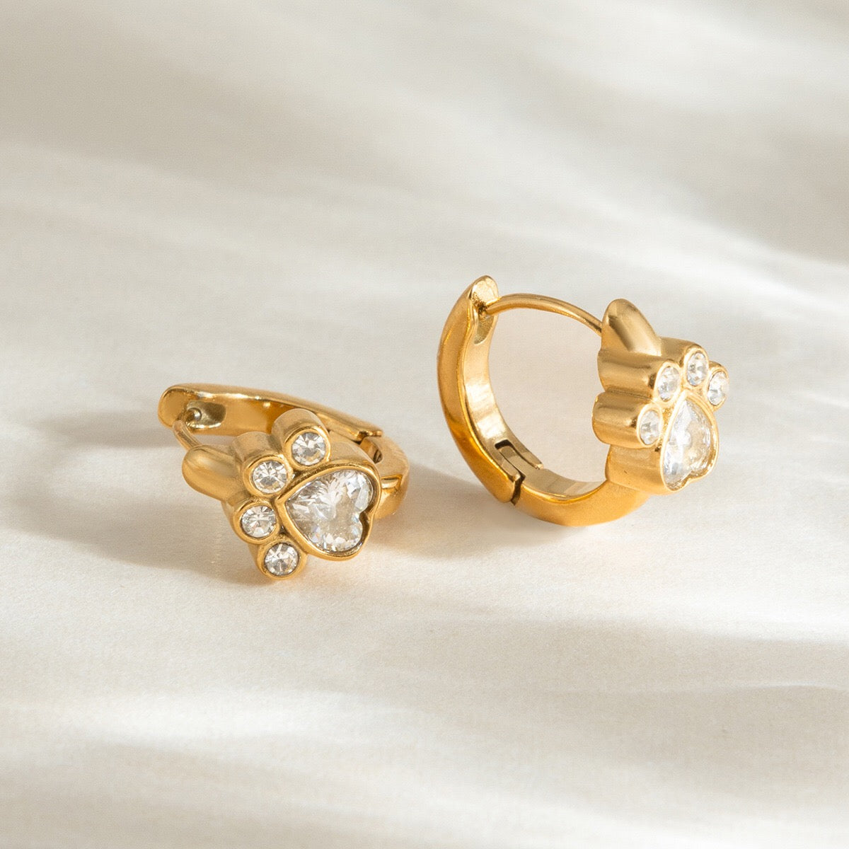 18K Gold Paw Print Small Hoop Huggie Earrings