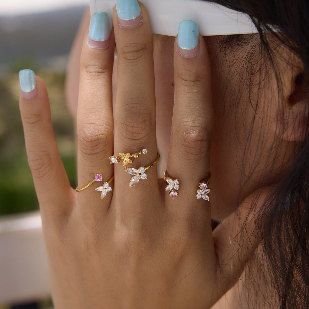 18K Gold Flutter Obsession Pink Butterfly Cuff Ring