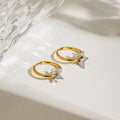18K Gold and Silver Two Tone Shiny Star Dangle Huggie Earrings