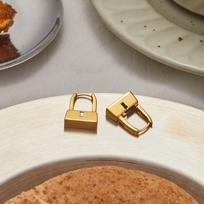 18K Gold Locked in Small Hoop Huggie Earrings