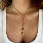 14K Gold Dangle Heart Lariat Necklace