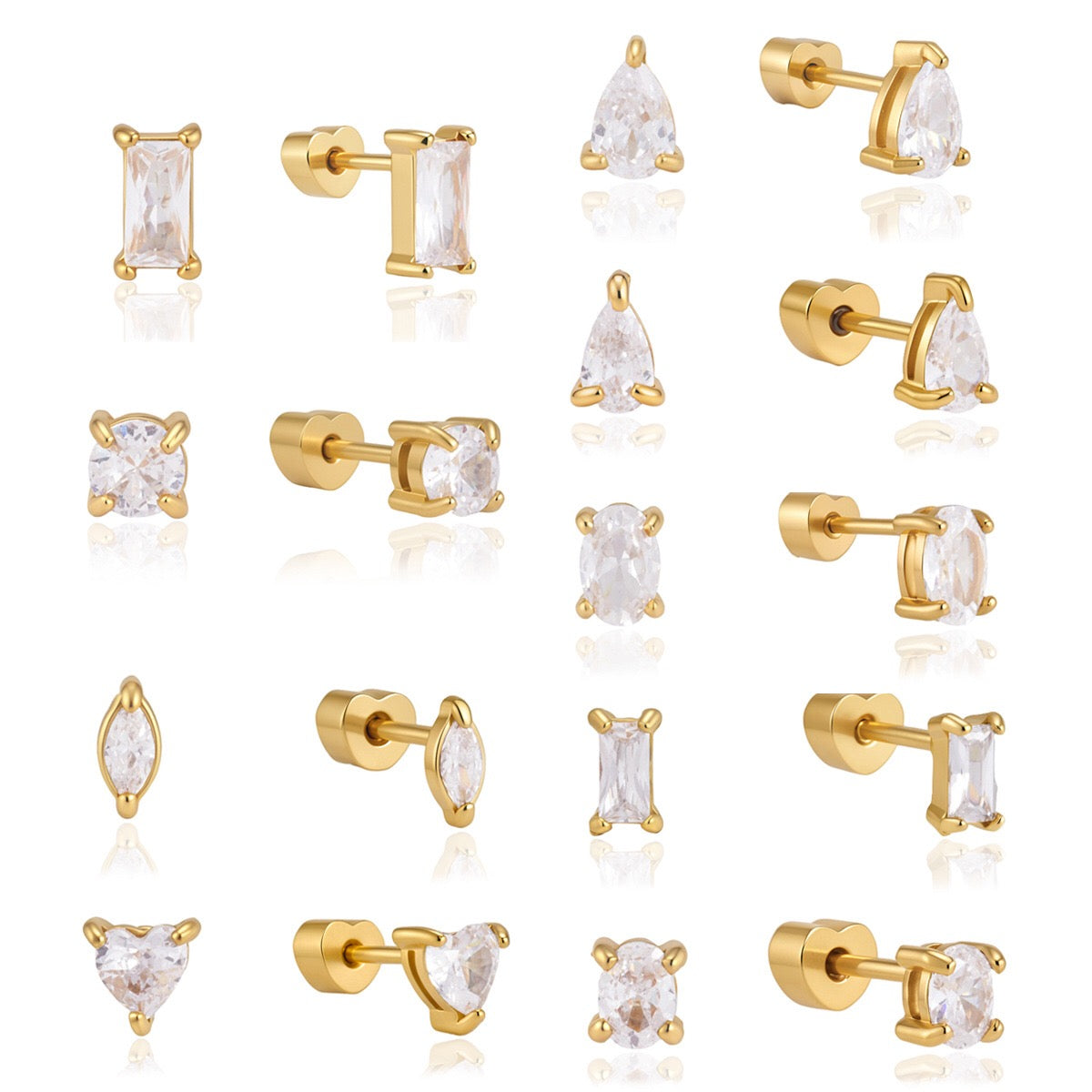 18K Gold Tiny Stars Flat Back Stud Nap Earrings Set