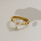 18K Gold Four Leaf Clover Flower Chain Band Stacking Ring