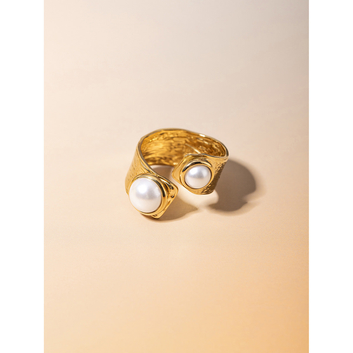 18K Gold Luxury Pearl Statement Cuff Ring