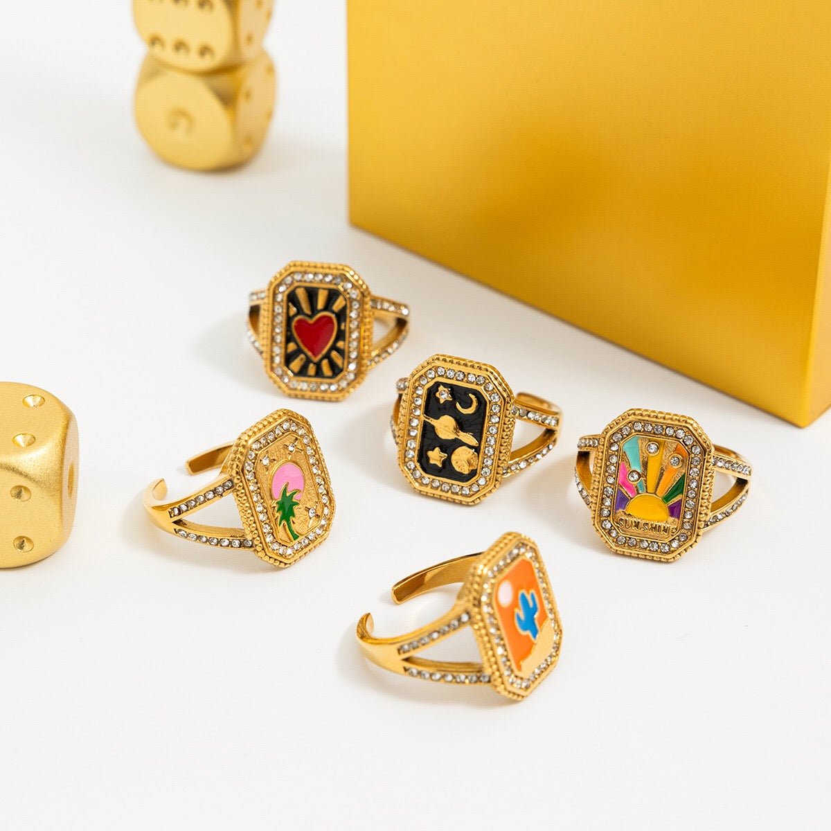 18K Gold Bejeweled Girl Boss Signet Statement Ring
