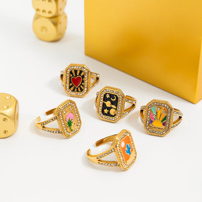 18K Gold Bejeweled Girl Boss Signet Statement Ring