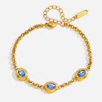 18K Gold Blue Dynasty Bezel Tennis Chain Bracelet Stacks