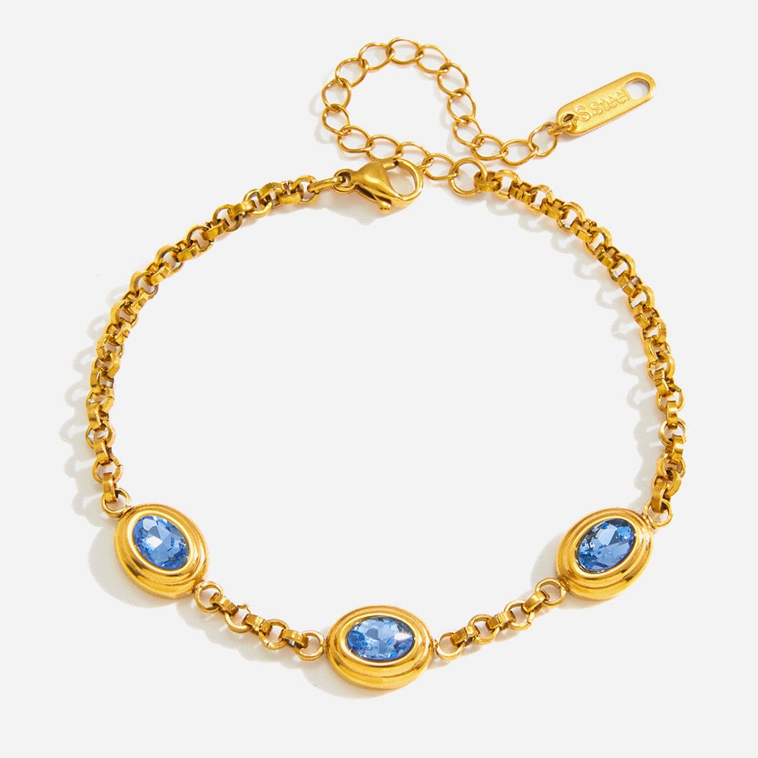 18K Gold Blue Dynasty Bezel Tennis Chain Bracelet Stacks
