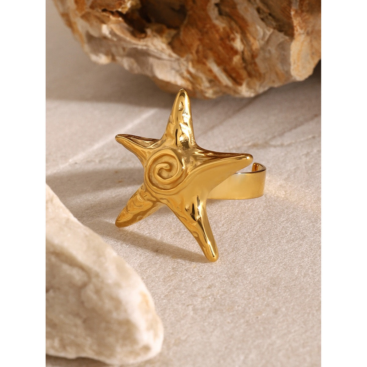 18K Gold Ocean Swirl Starfish Stud Earrings