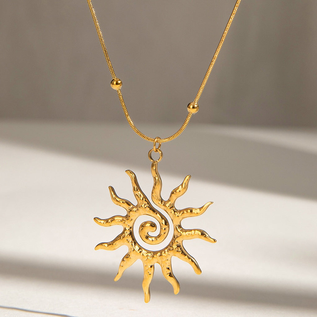 18K Gold Solar Flame Sun Pendant Statement Necklace