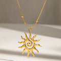 18K Gold Solar Flame Sun Pendant Statement Necklace