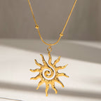 18K Gold Solar Flame Sun Pendant Statement Necklace