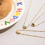 18K Gold Natural Stone Stars Adorned Dainty Heart Pendant Necklace