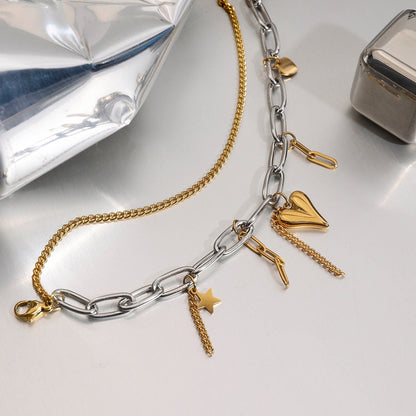 18K Gold Heart Charm Paperclip Chain Bracelet