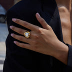 18K Gold Pearl Heart Statement Ring