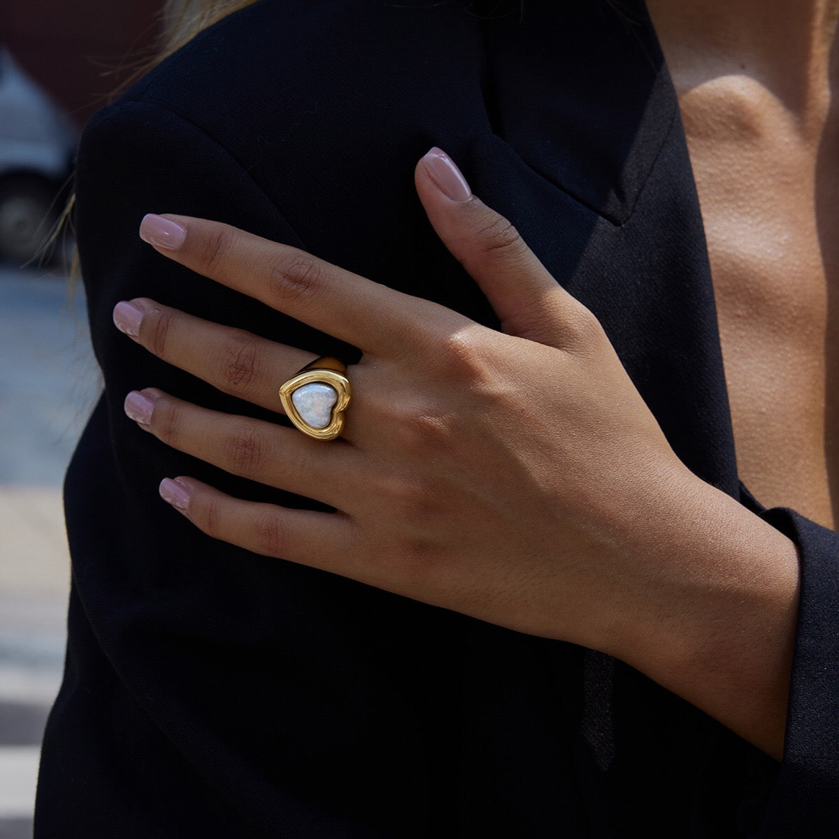 18K Gold Pearl Heart Statement Ring