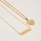 18K Gold Heart Signal Pendant Layered Necklace Set