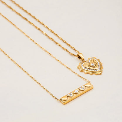18K Gold Heart Signal Pendant Layered Necklace Set