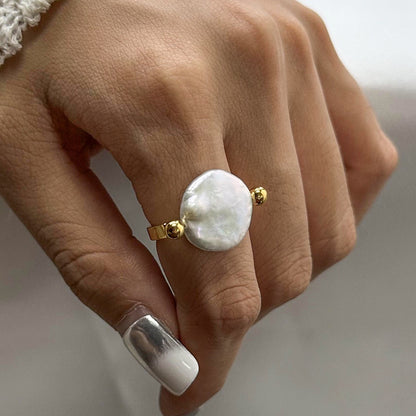 18K Gold Rotating Baroque Pearl Statement Ring