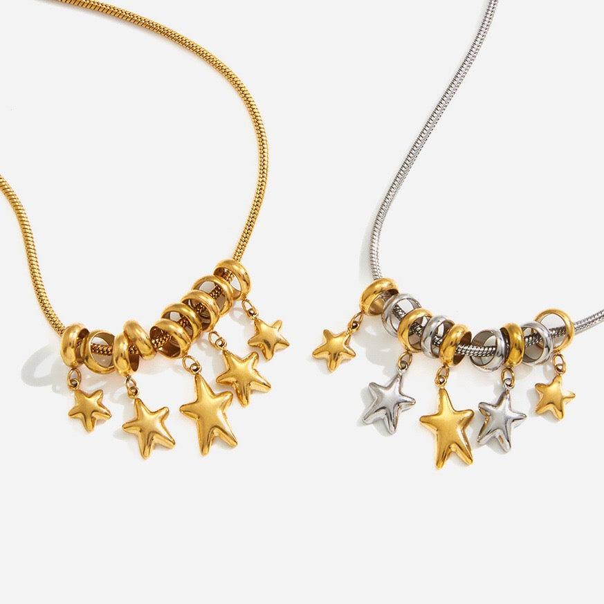 18K Gold and Silver Two Tone Nova Star Charm Long Necklace