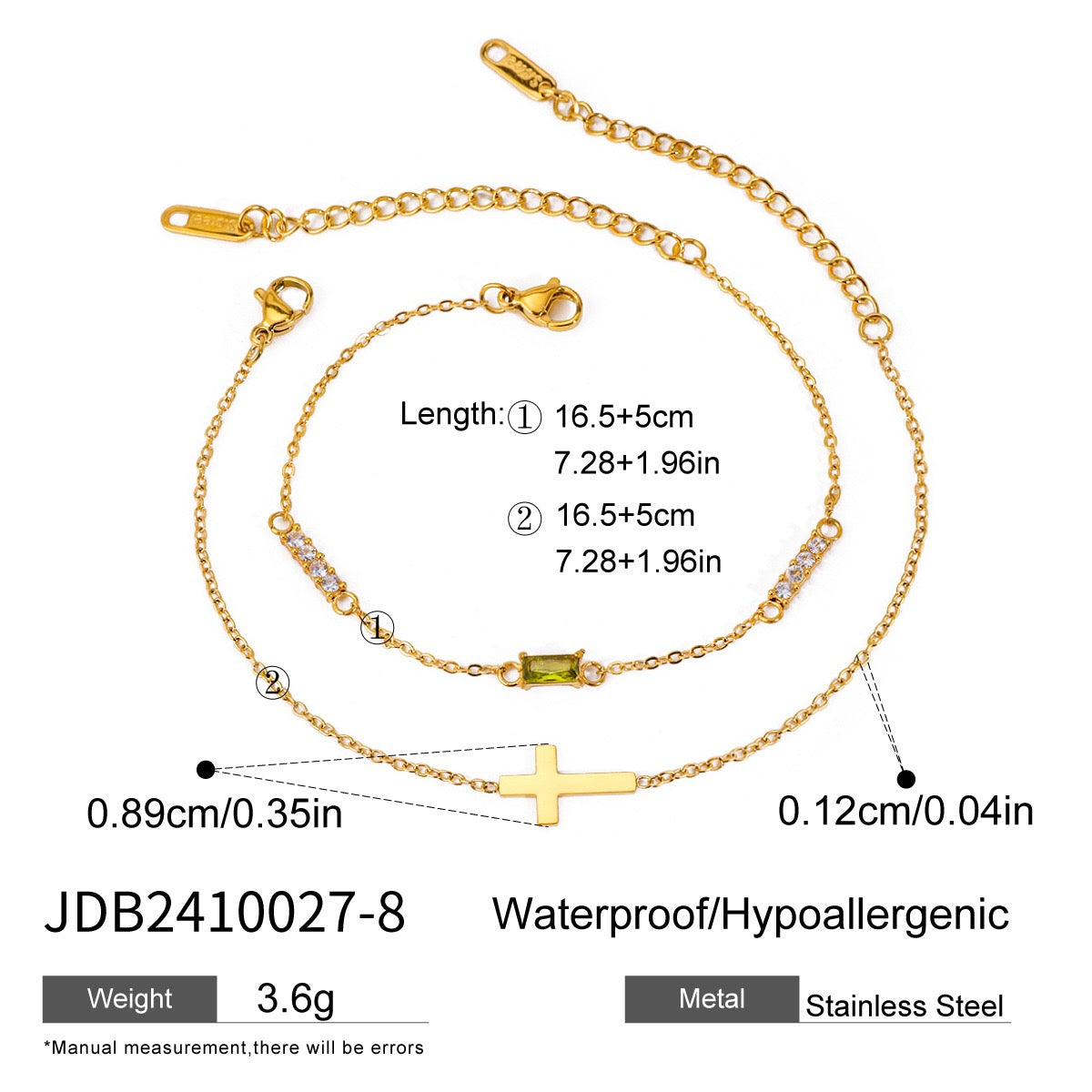 18K Gold Cross Birthstone Bracelets Set