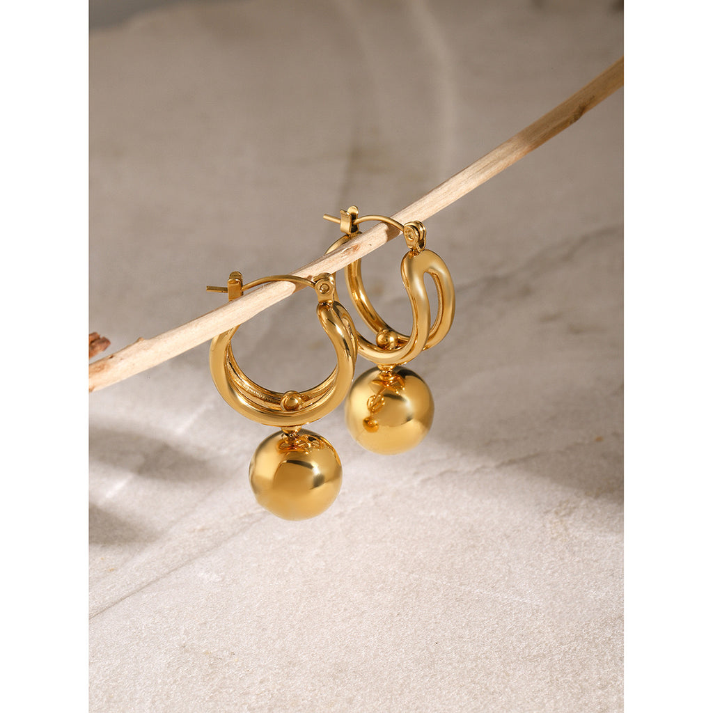 18K Gold Slideable Ball Drop Dangle Huggie Earrings