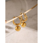 18K Gold Slideable Ball Drop Dangle Huggie Earrings
