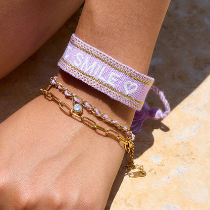 18K Gold Palm Tree Charm Purple Chain Wristband Bracelet Stack