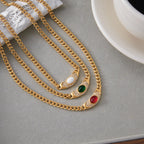 18K Gold Empire Gemstone Cuban Link Chain Statement Necklace