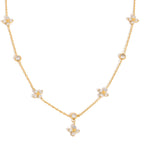 18K Gold Lucky Petal Four Leaf Clover Flower Dainty CZ Necklace