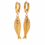 18K Gold Ocean Themed Fish Pendant Necklace & Hoop Dangle Earrings Set