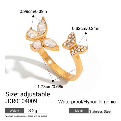 18K Gold Bejeweled Pearl Butterfly Cuff Ring