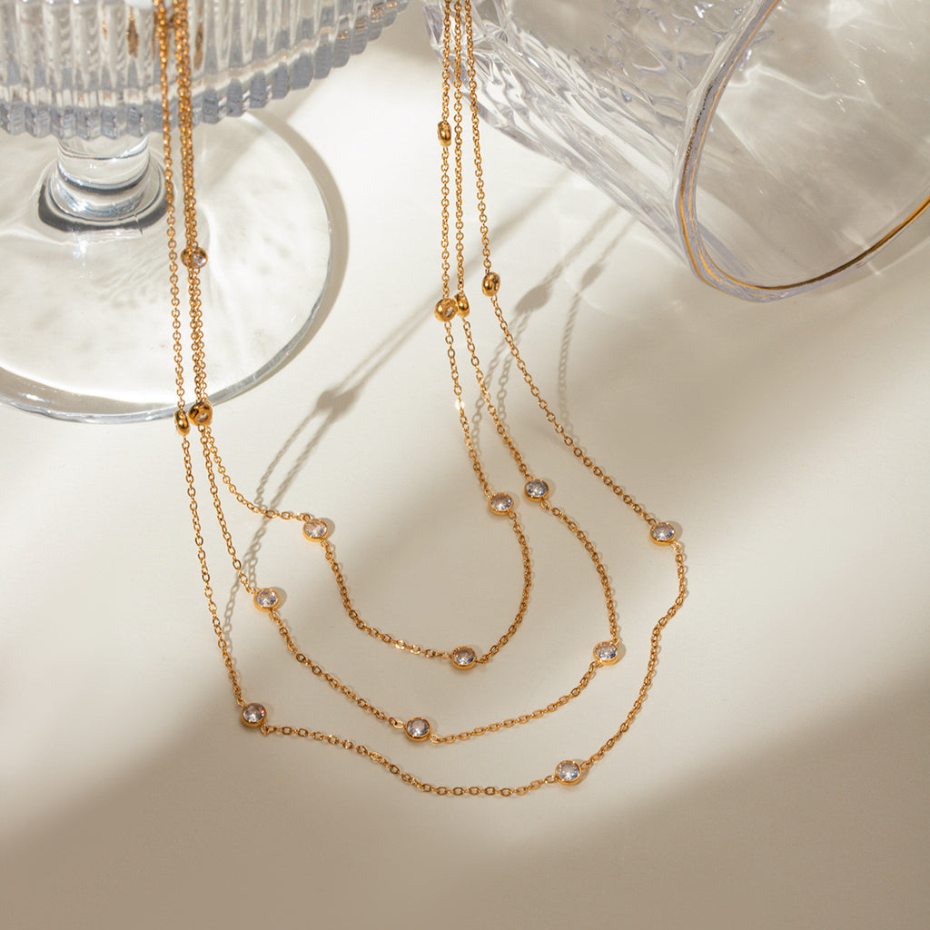 18K Gold Star Sprinkle Chain Layered Necklace Choker