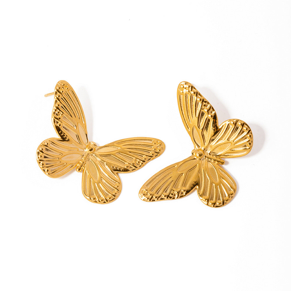 18K Gold Butterfly Stud Earrings