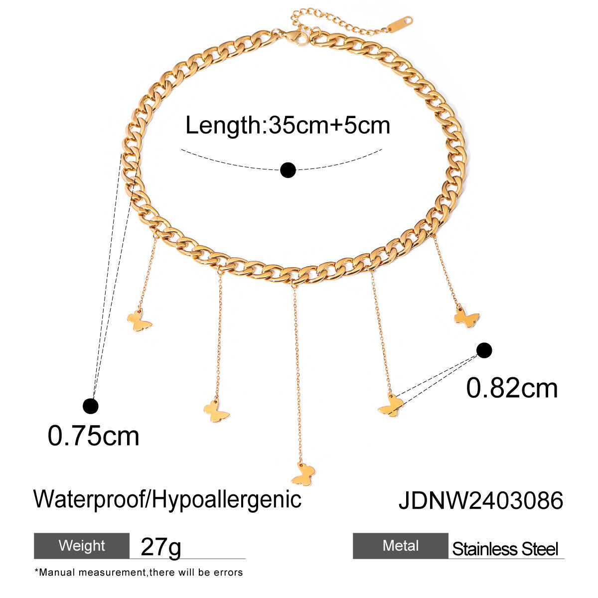 18K Gold Butterfly Necklace Cuban Link Choker
