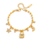18K Gold Secret Lover Heart Lock and Key Charm Chunky Chain Bracelet