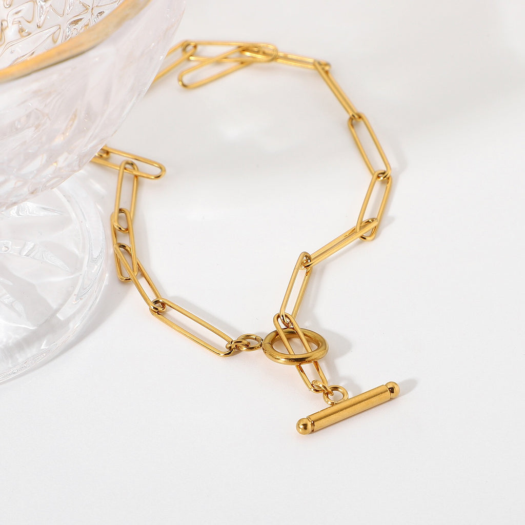 18K Gold Trendy Paperclip Toggle Chain Choker Necklace