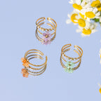 18K Gold Pastel Color Bejeweled Flower Ring