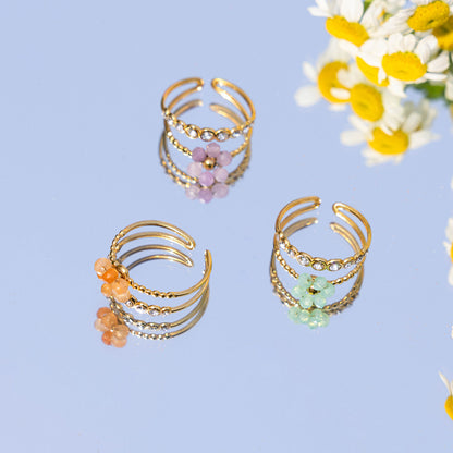 18K Gold Pastel Color Bejeweled Flower Ring
