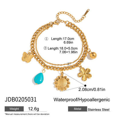 18K Gold Summer Fling Turquoise Chunky Charm Bracelet