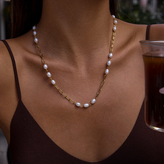 18K Gold Freshwater Pearl Long Chain Necklace